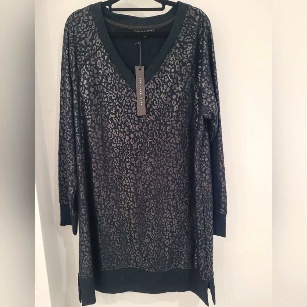 NWT- Jane And Delancey Black Leopard Print Sweater Dress-Large